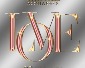 Modern Rose Gold Chrome Alphabets PNG Clipart, Transparent Gold Fonts Letters , DIY Flyer Logo Branding, Card making, Digital Download, #173