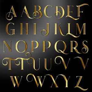 Fancy Gold Chrome Alphabets PNG, 3D Luxury Letters, Metallic Gold Font ...