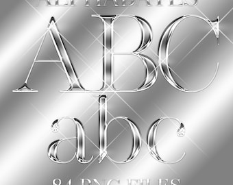 Luxury Silver Chrome Alphabets Clipart, Metallic Silver Letters PNG, Modern Silver Shiny Letter, Monogram Logo Making, Digital Download, 115