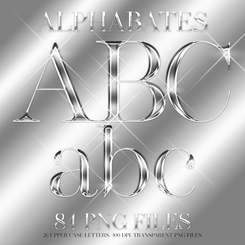Luxury Silver Chrome Alphabets Clipart, Metallic Silver Letters PNG ...