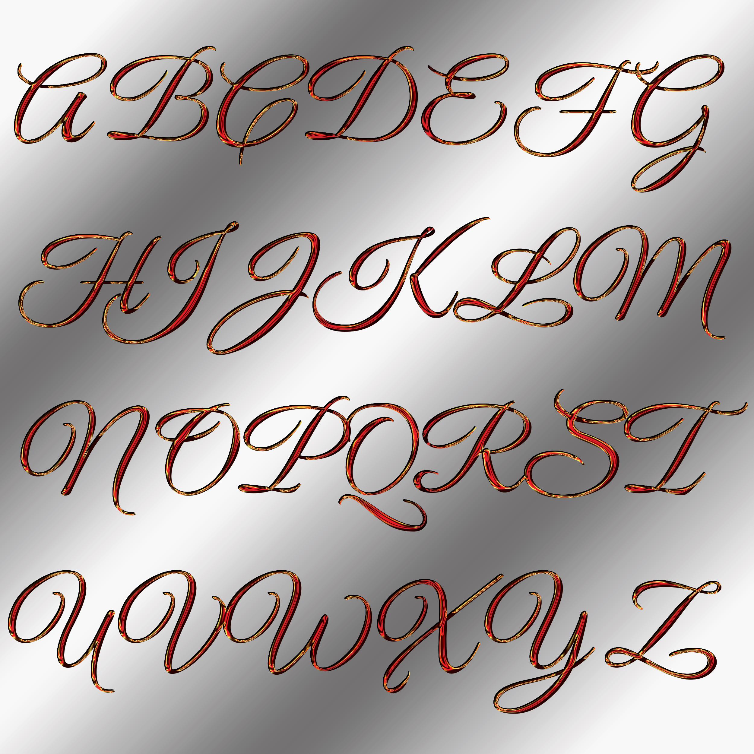 Red Gold Cursive Alphabets PNG, Shiny Script Metallic Letters Numbers ...