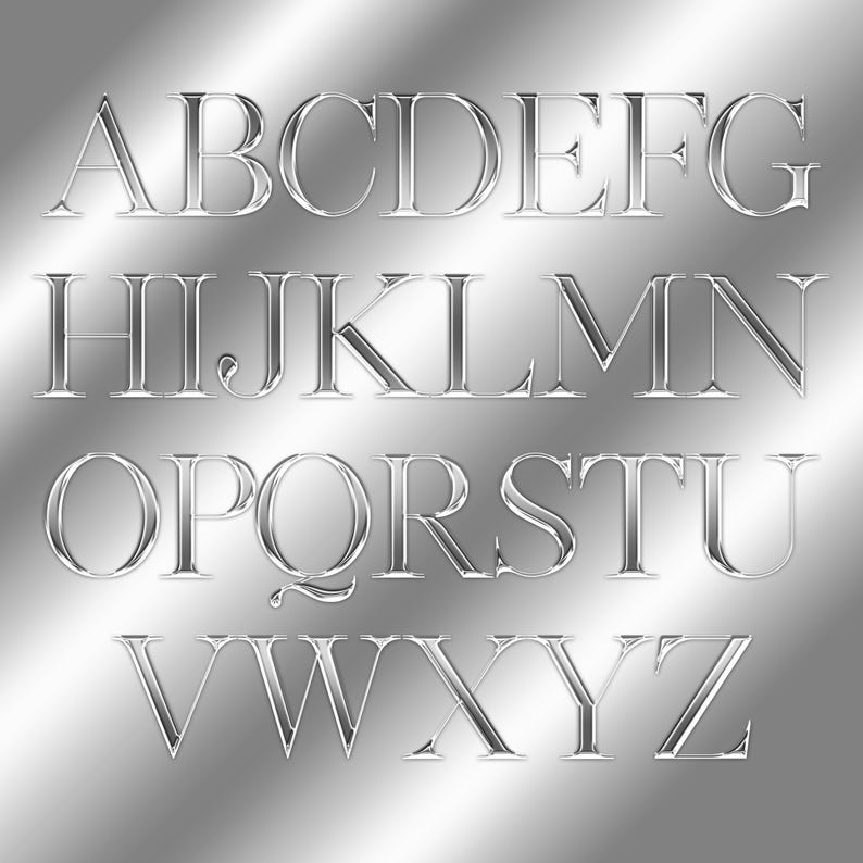 Luxury Silver Chrome Alphabets Clipart, Metallic Silver Letters PNG ...