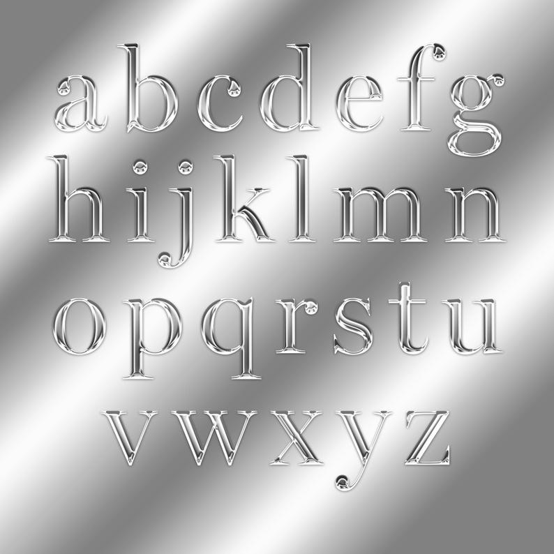 Luxury Silver Chrome Alphabets Clipart, Metallic Silver Letters PNG ...