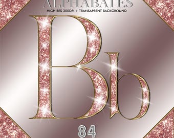 Rose Gold Glitter Alphabet Clipart: Metallic Pink Letters, Numbers, Symbols (PNG Download)