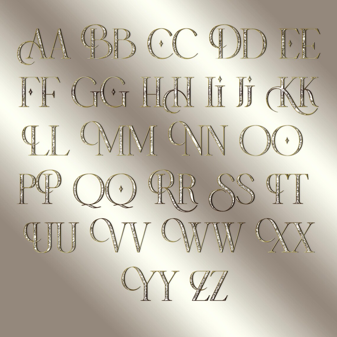 Silver Gold Glitter Alphabets PNG, Chrome Gold Letters Clipart ...