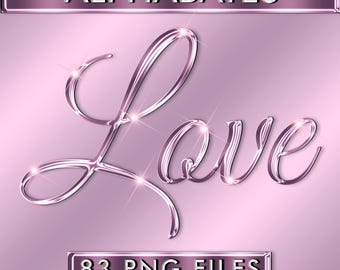 Luxury Pink Chrome Cursive Letters PNG, Metallic Pink Alphabet Clipart, Transparent shiny letters, DIY Font, Digital Pink Letter Number #105