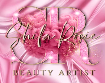 Gold Pink Watercolor Logo, Smoke Logo, Beauty Logo, Glitter Logo, Makeup Artist Logo, Boutique Logo, Hair Logo, Lashes Logo, Nails Logo
