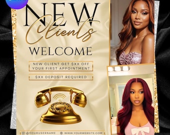 New Client Booking Flyer, Calling All New Clients, Hair Stylist, Lash Tech, Nail Tech, MUA, Editable Canva Template