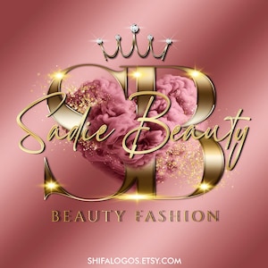 Logo di lusso in oro rosa, logo a forma di cuore, logo a forma di corona, logo di bellezza, logo per il trucco, logo per boutique, logo per capelli, logo per ciglia, logo moderno, logo per sopracciglia,