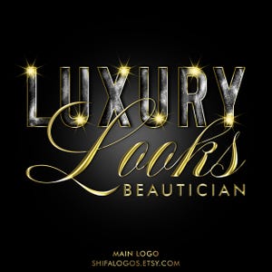 Luxury Black Gold Metallic Logo Design, Beauty Makeup Lashes Nails Brows Hairstylist logo Branding