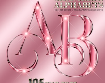 Fancy Rose Gold Chrome Alphabets PNG, Digital Pink 3D Luxury Transparent Letters, Metallic Pink Font Clipart, Modern Letter for Branding 128