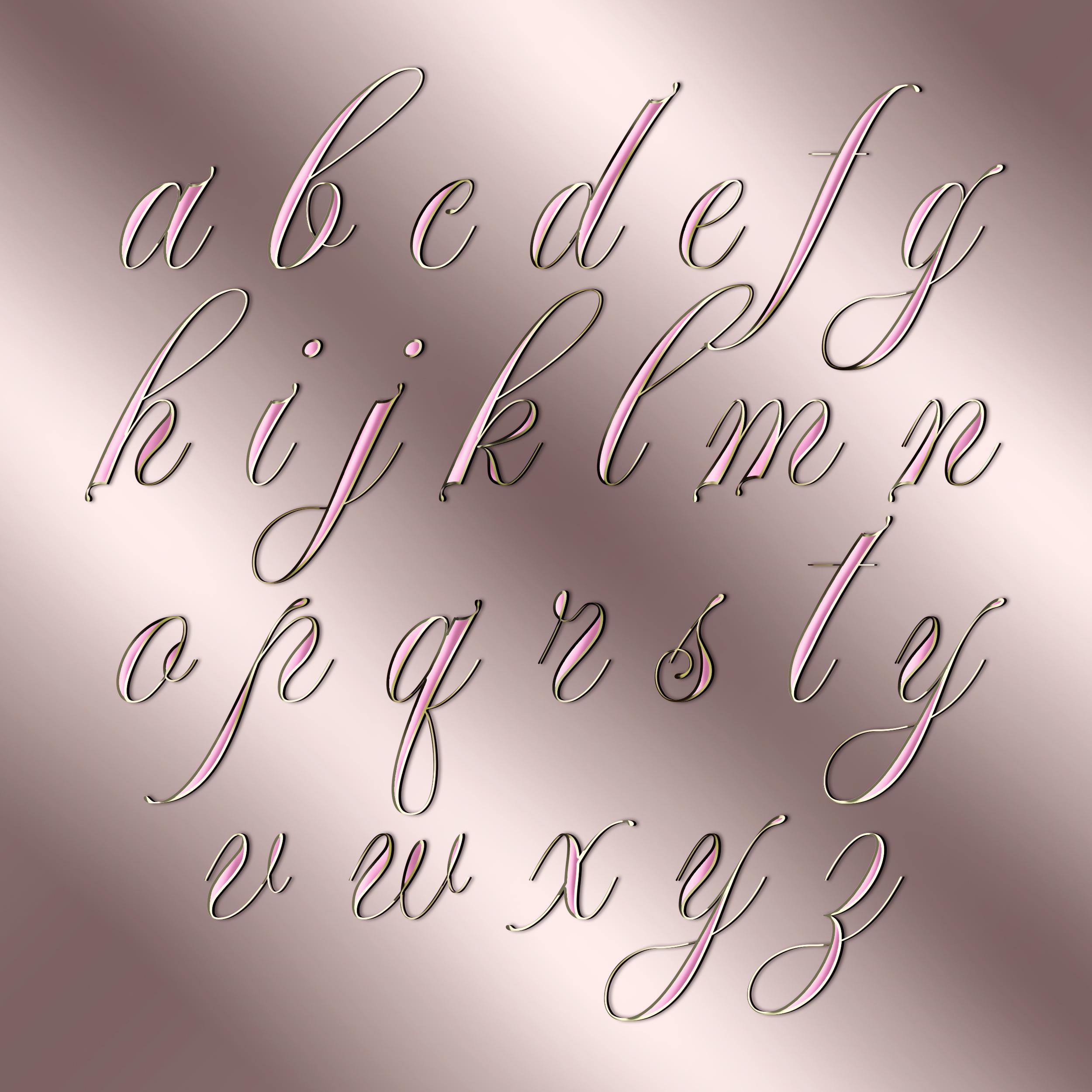 Modern Pink Gold Cursive Transparent Alphabets PNG, Shiny Script ...