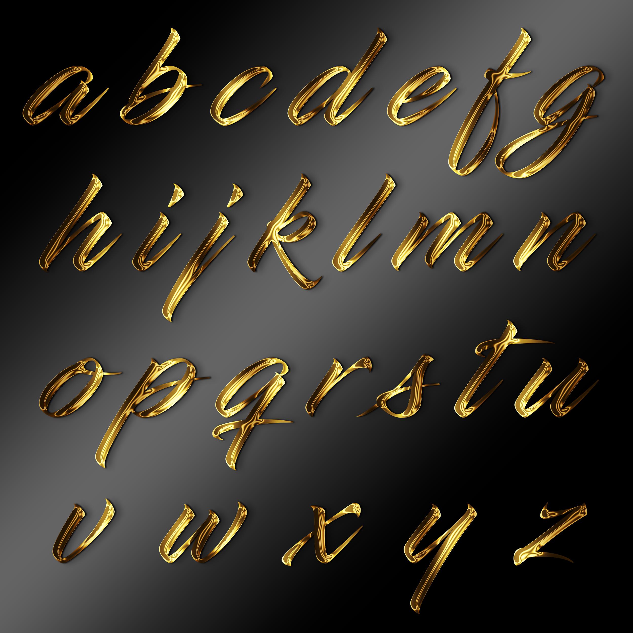 Modern Gold Chrome Script Alphabets Clipart, Transparent Gold Fonts ...