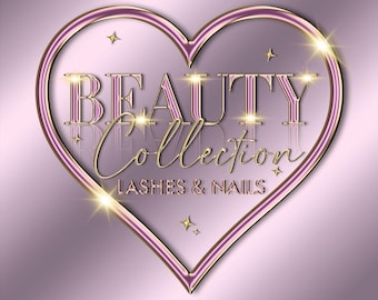 Diseño de logotipo de corazón cromado de oro rosa de lujo, logotipo de belleza, logotipo de maquillaje, logotipo de pestañas, logotipo de salón, logotipo de agente inmobiliario, logotipo de boda, marca de belleza,