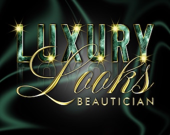 Luxury Emerald Green Glitter Logo Design, Modern Beauty Makeup Lashes Nails Brows Hairstylist logo