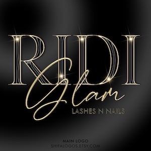 May include: Gold and black logo design for a business called "Ridi Glam Lashes N Nails".