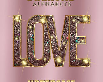 Luxury Rose Gold Diamond Sparkles Alphabets PNG, Transparent Fonts Letter Clipart, DIY Flyer Branding, Diamond Letters, Digital Download 154