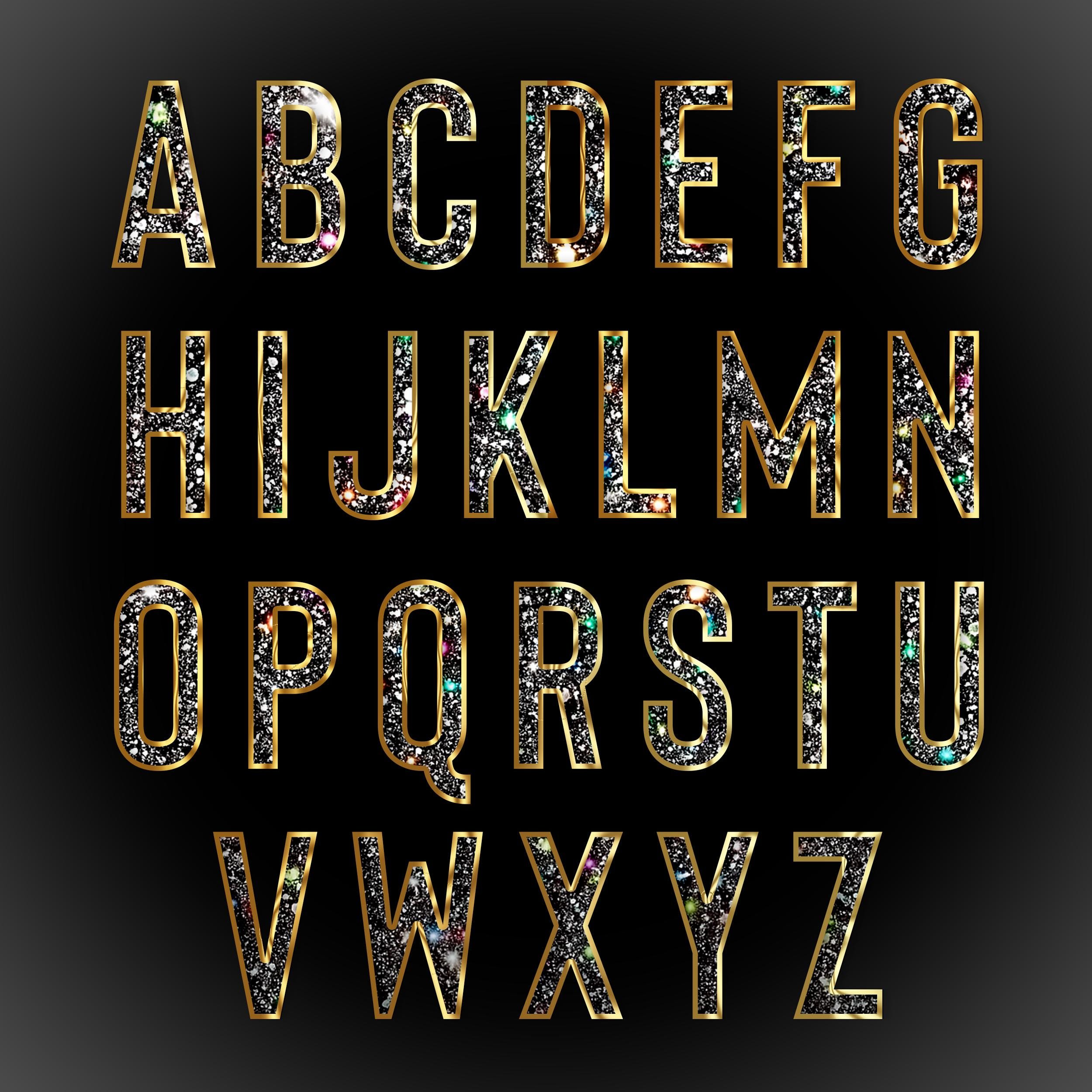 Bling Lettering Glittery Diamond Sparkles Alphabets PNG, Gold Transparent Fonts Letters ...