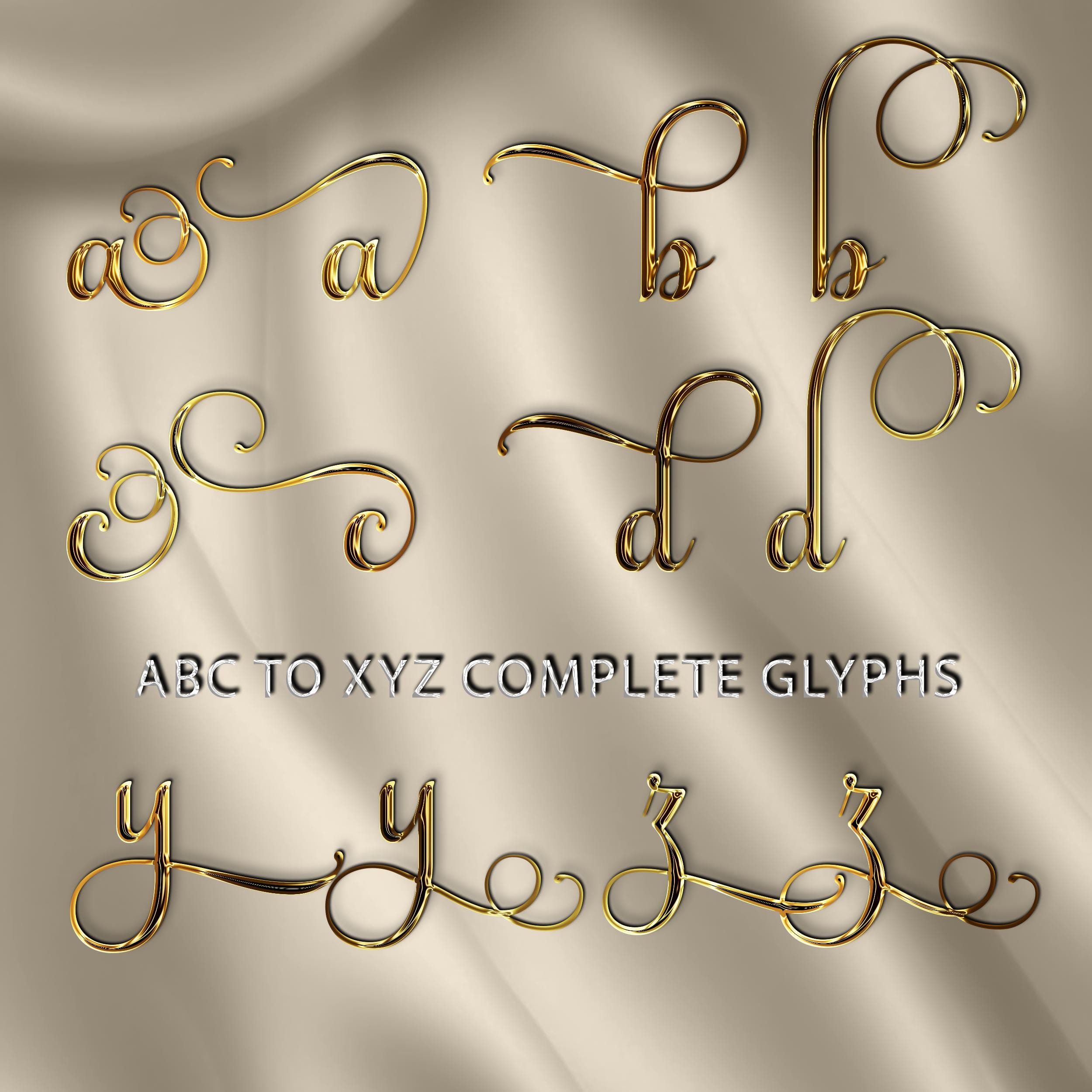 143 Letters Digital Gold Luxury Cursive Alphabets PNG, Shiny Script Metallic ...