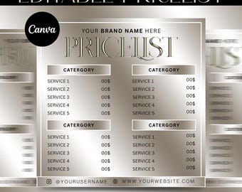 Editable Gold Pricelist Template, Beauty Salon Pricelist, DIY Pricelist, Instant Download, Braids Nails Price Sheet Flyer, Digital download,
