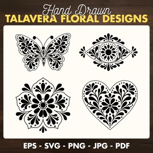 Handgezeichnetes Talavera-Blumen-SVG-Bundle, mexikanische Volkskunstmuster (Digitaler Download)