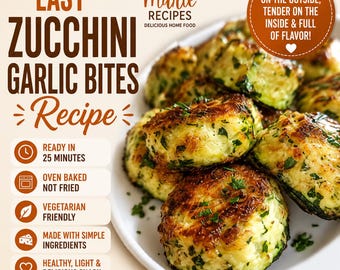 Zucchini Garlic Bites Recipe PDF: Easy Vegetarian Baked Appetizer (Digital Download)