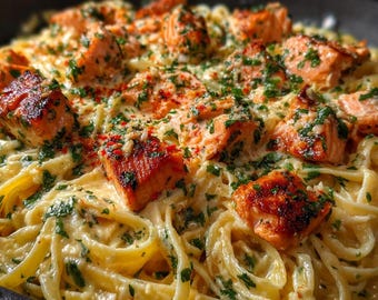 Garlic Butter Shrimp Salmon Pasta Recipe – Creamy Seafood Dinner (Digital PDF)