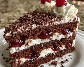 Receta de pastel Selva Negra en PDF – Pastel alemán fácil de chocolate y cerezas en capas (Descarga digital)