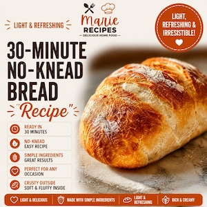20-Minute Homemade Bread Recipe PDF – Quick No Yeast Soft Loaf (Digital Download)