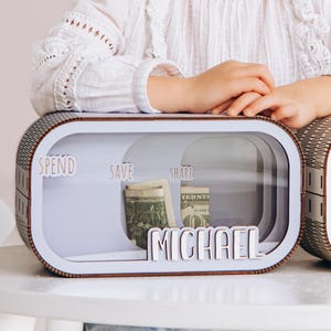 Personalized Wooden Green Kid Piggy Bank Montessori Coin Bank Custom Educational Toy Money Saving Box Toddler Bank Unique Baby Shower Gift