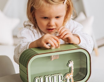 Salvadanaio in legno personalizzato: scatola di risparmio Montessori per bambini