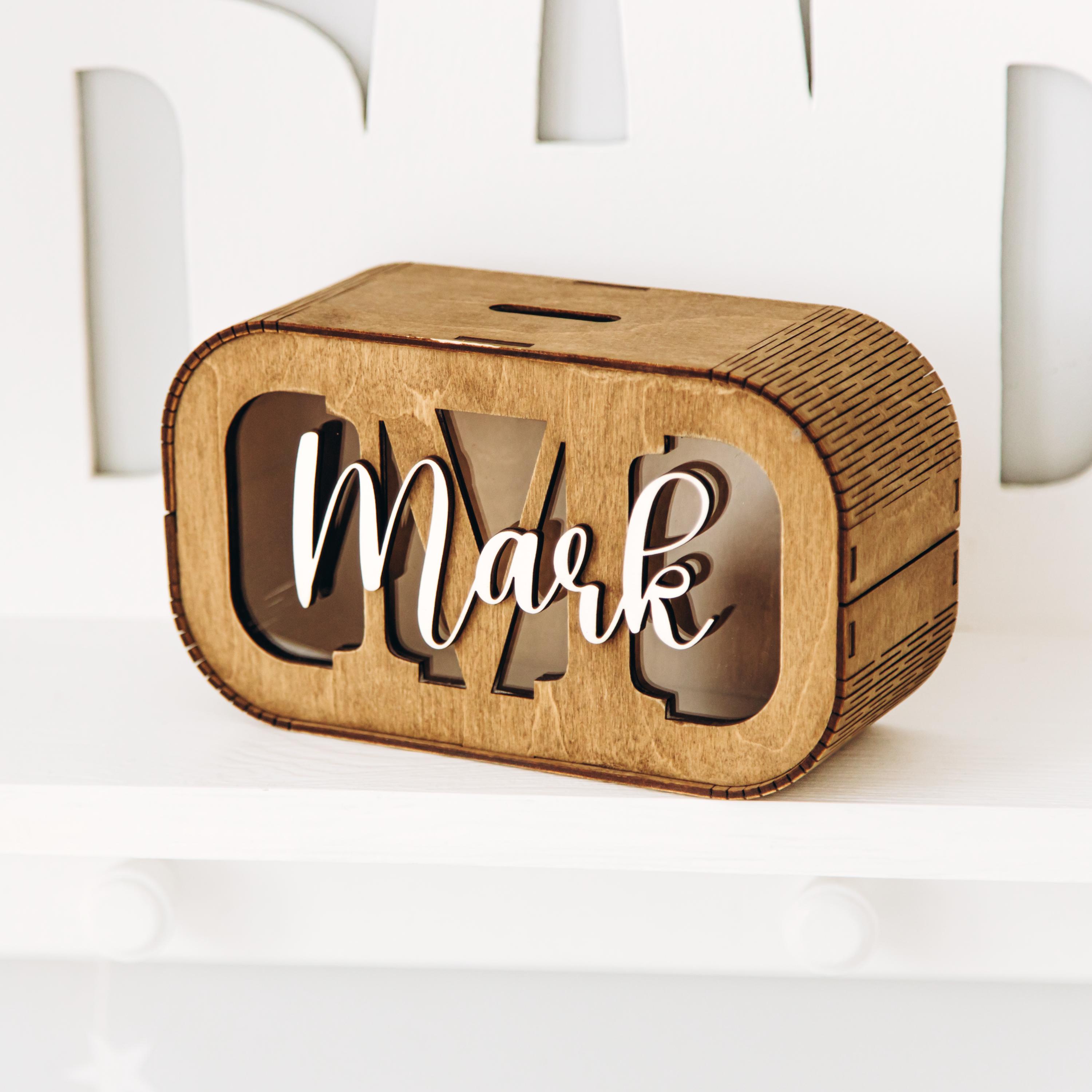 Personalized Wooden Green Kid Piggy Bank Montessori Coin Bank Custom Educational Toy Money Saving Box Toddler Bank Unique Baby Shower Gift