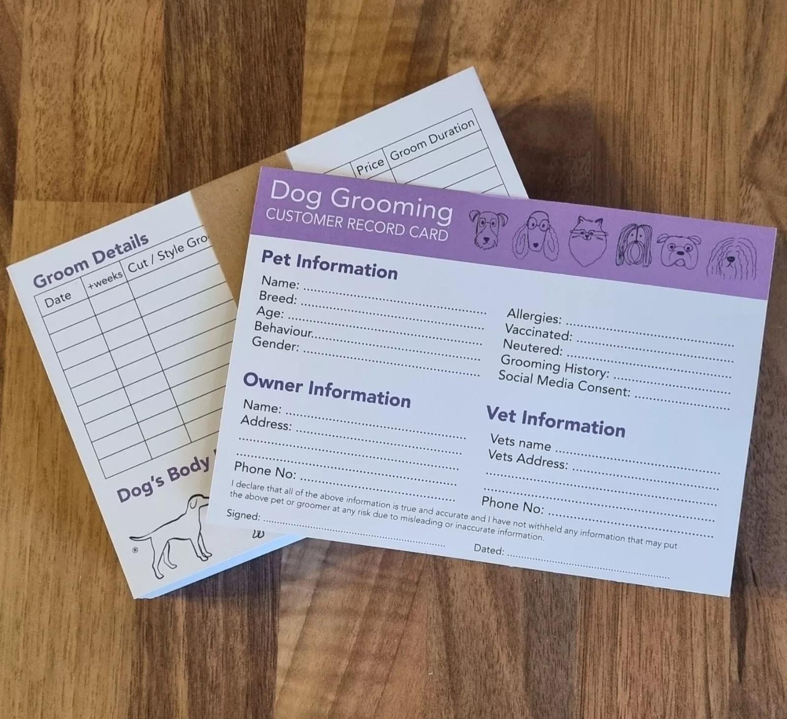 Dog Grooming Record Cards X 100 | Pet Grooming Record Cards for Dog ...