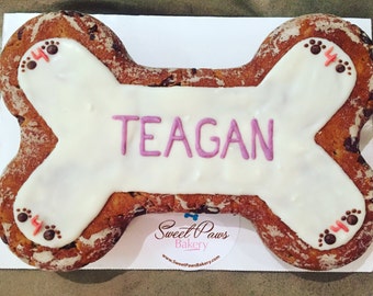 Personalized Carob Peanut Butter Cookie Dog Bone Birthday Cake