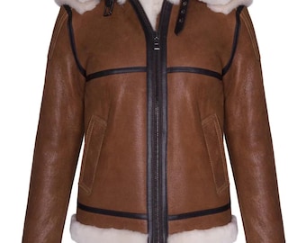 Ladies Leather Flying Jacket - Mid Brown
