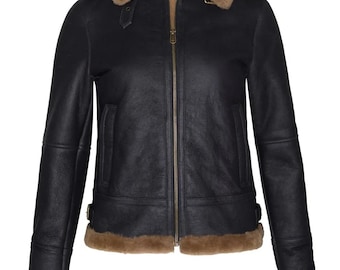 Ladies Sheepskin Aviator Jacket - Caramel