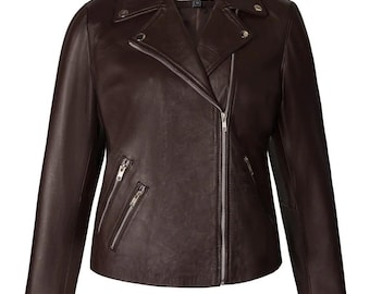 Ladies Leather Biker Jacket - Chocolate
