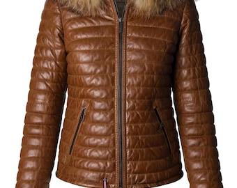 Ladies Happy Leather Jacket - Cognac