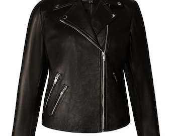 Ladies Leather Biker Jacket - Black