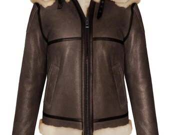 Ladies Leather Flying Jacket - Teak/Beige
