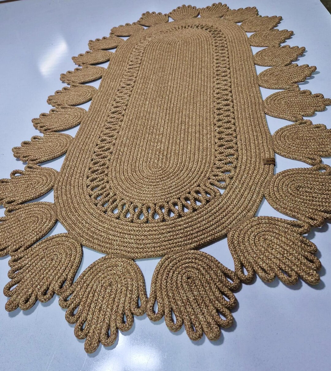 Handmade Ellipse Jute Rug | Natural Boho Braided Rope Carpet | Eco ...