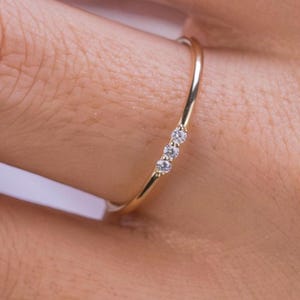 Three Diamond Band Ring: Solid Gold Promise Wedding Band