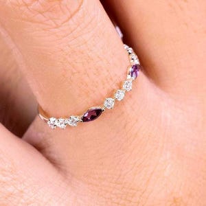 Custom Birthstone Gold Eternity Ring – Solid  Gold Stackable Band – Dainty Anniversary Ring – Minimalist Fine Jewelry Gift for Her