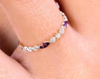 Custom Birthstone Gold Eternity Ring – Solid  Gold Stackable Band – Dainty Anniversary Ring – Minimalist Fine Jewelry Gift for Her