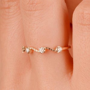 Curved Diamond Band Ring, Gold Wavy Wedding Band, Eternity Curved Promise Ring for Her, Luxury Jewelry, Elegant Curved Ring, Gifts for Wife