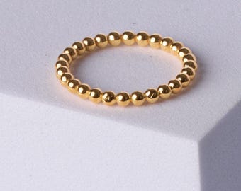 Anello con perline in oro massiccio: gioiello minimalista impilabile per donna, fede nuziale fatta a mano