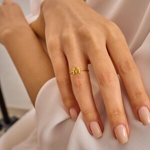 Solid Gold Initial Ring – Dainty Personalized Letter Monogram Band image 5