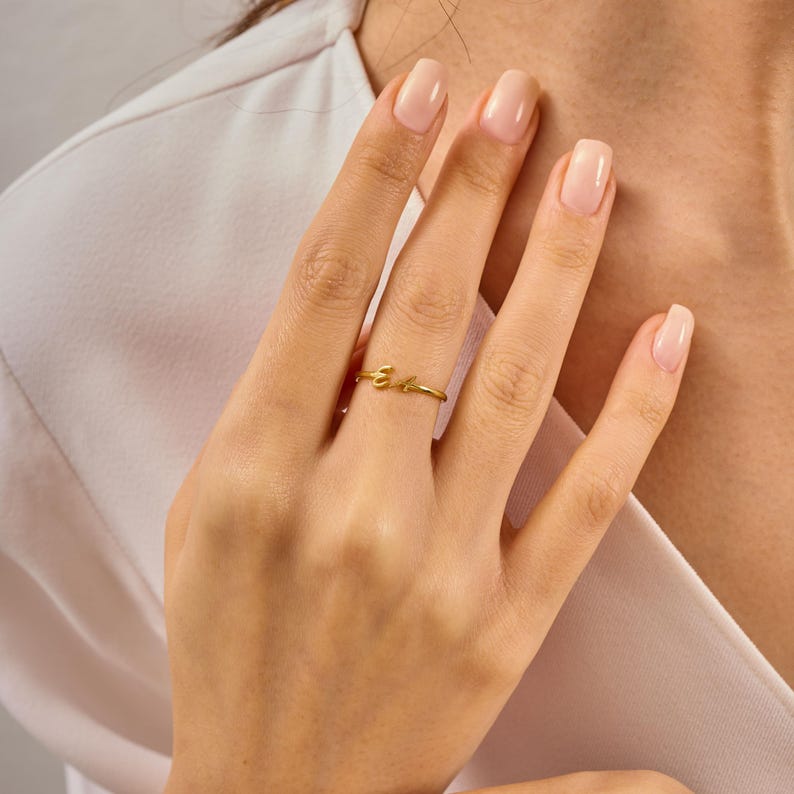 Custom Initial Ring - Personalized Gold Letter - Dainty Stacking Ring - Bridesmaid Mothers Day image 9
