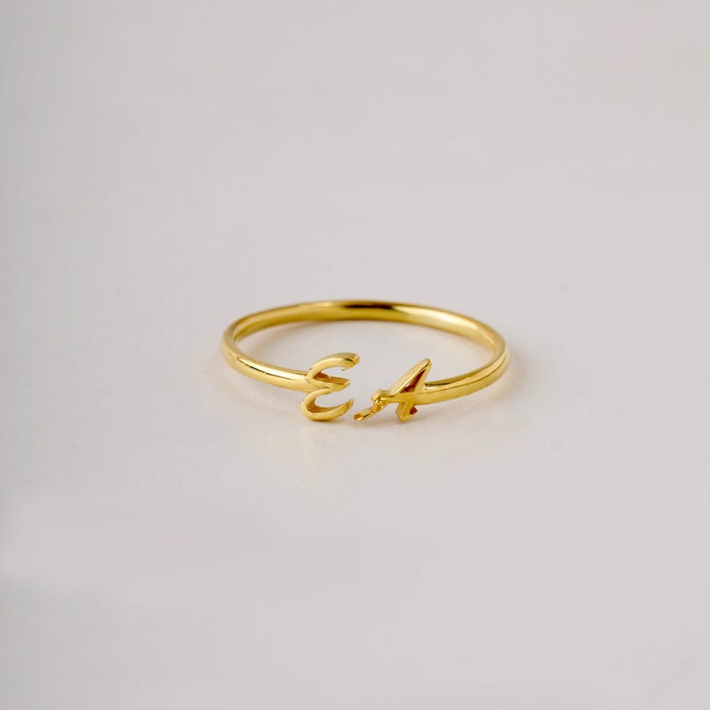 Custom Initial Ring - Personalized Gold Letter - Dainty Stacking Ring - Bridesmaid Mothers Day image 2