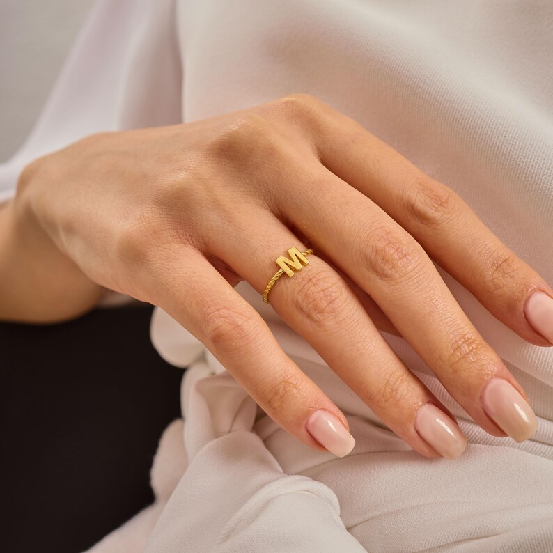 Solid Gold Initial Ring – Dainty Personalized Letter Monogram Band image 10